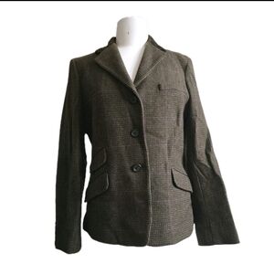 Ralph Lauren Women 14P Petite Wool Blend Tweed Window Pane Plaid Blazer Jacket